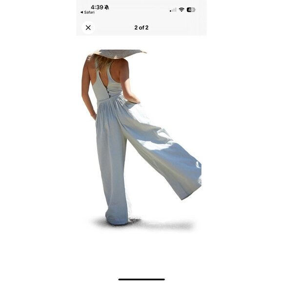 Free People Next Level Jumpsuit Sage Green Cotton Boho Small Wide Leg Sz S - Picture 2 of 16